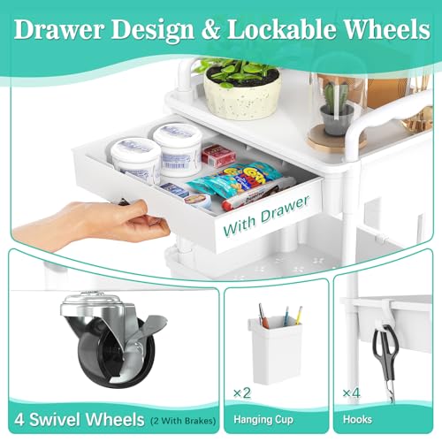 SUNALLY 3 Tier Rolling Cart with Drawer - 3