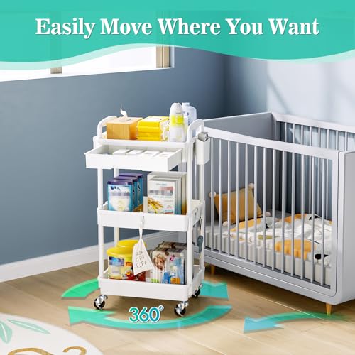 SUNALLY 3 Tier Rolling Cart with Drawer - 4