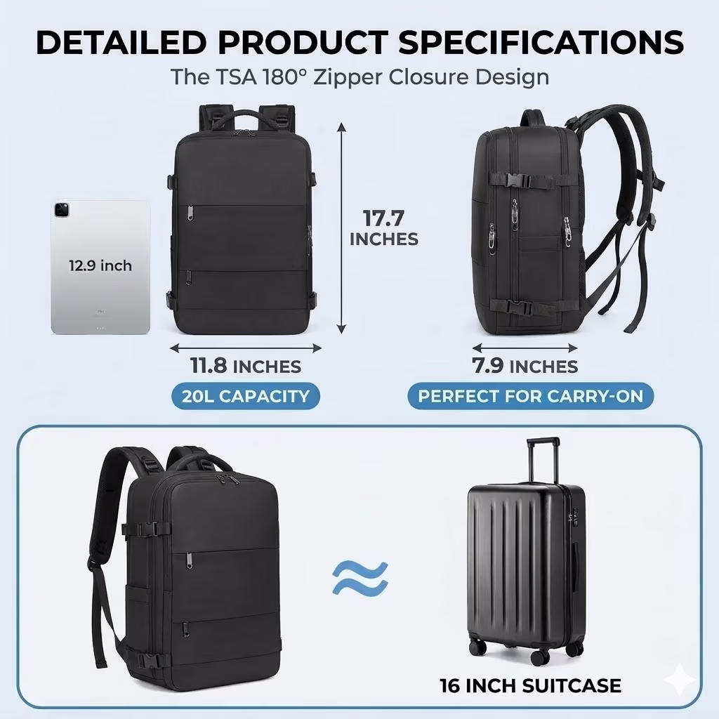DAKOMM 17.7" Travel Backpack with USB Port & Shoe Compartment - 2