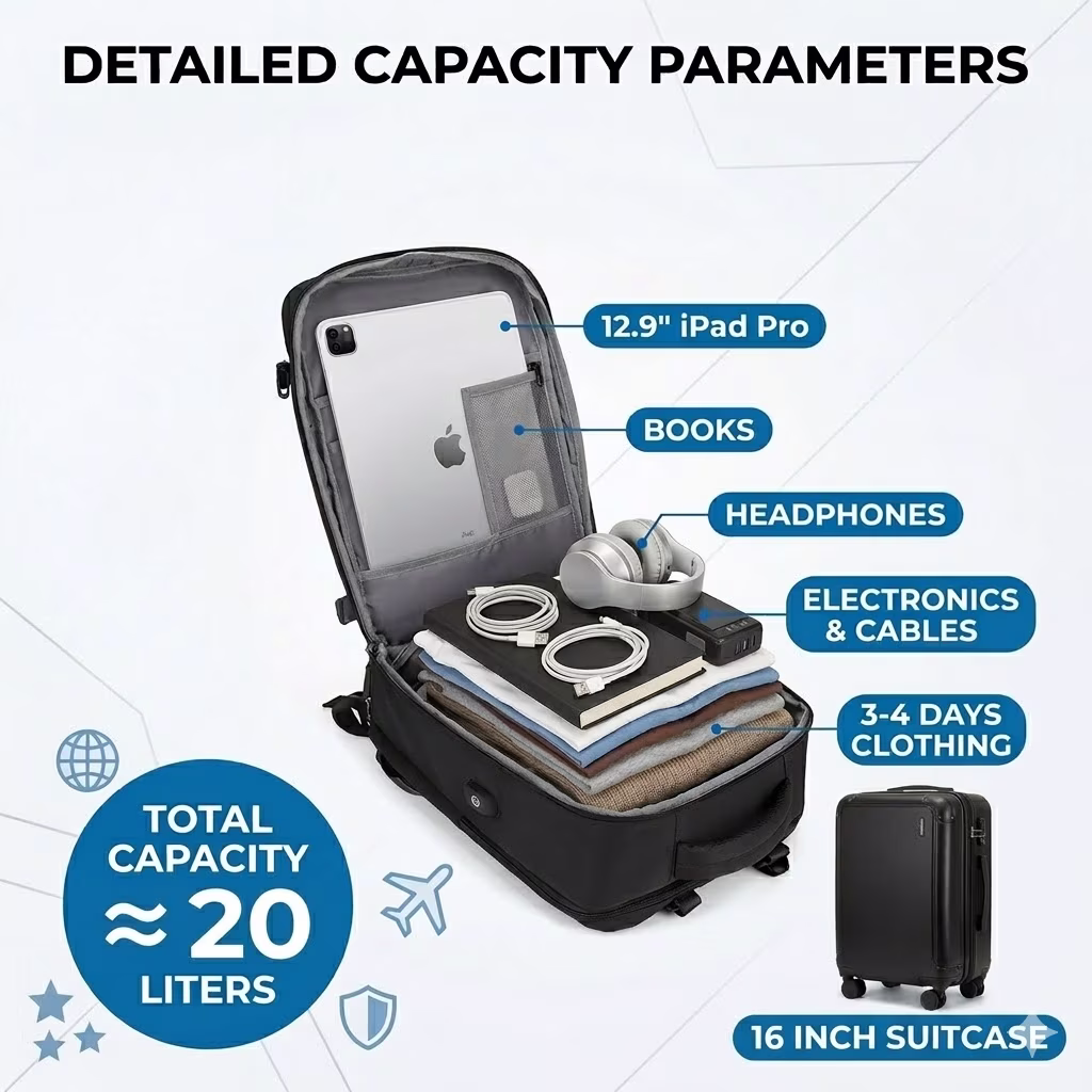 DAKOMM 17.7" Travel Backpack with USB Port & Shoe Compartment - 4