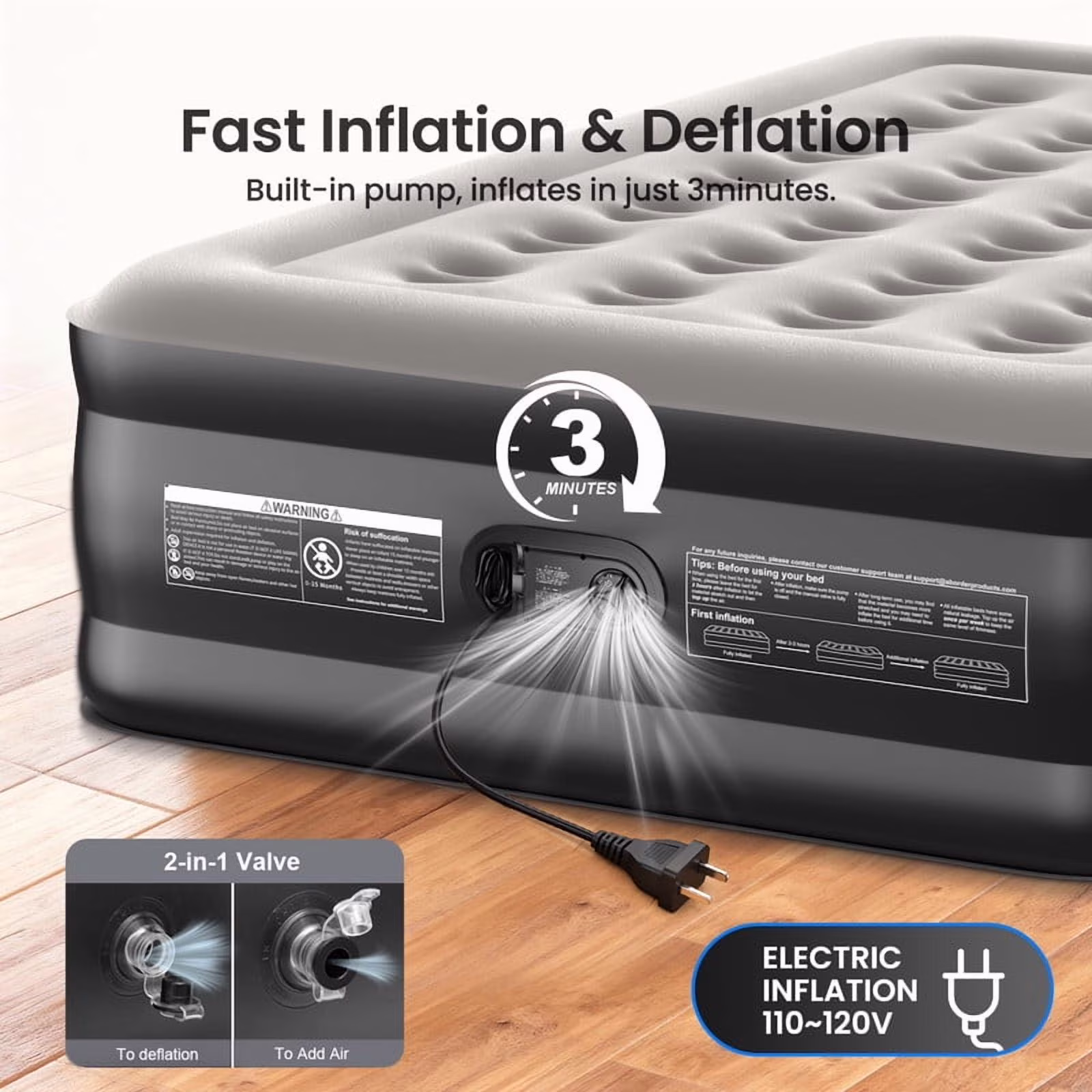 Ophanie Queen 18" Air Mattress with Built-in Pump, Puncture-Resistant - 2