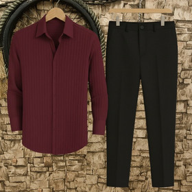 Men Cotton Blend Shirt Pant Set - 3