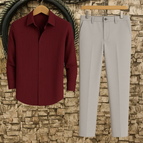 Men Cotton Blend Shirt Pant Set - 5
