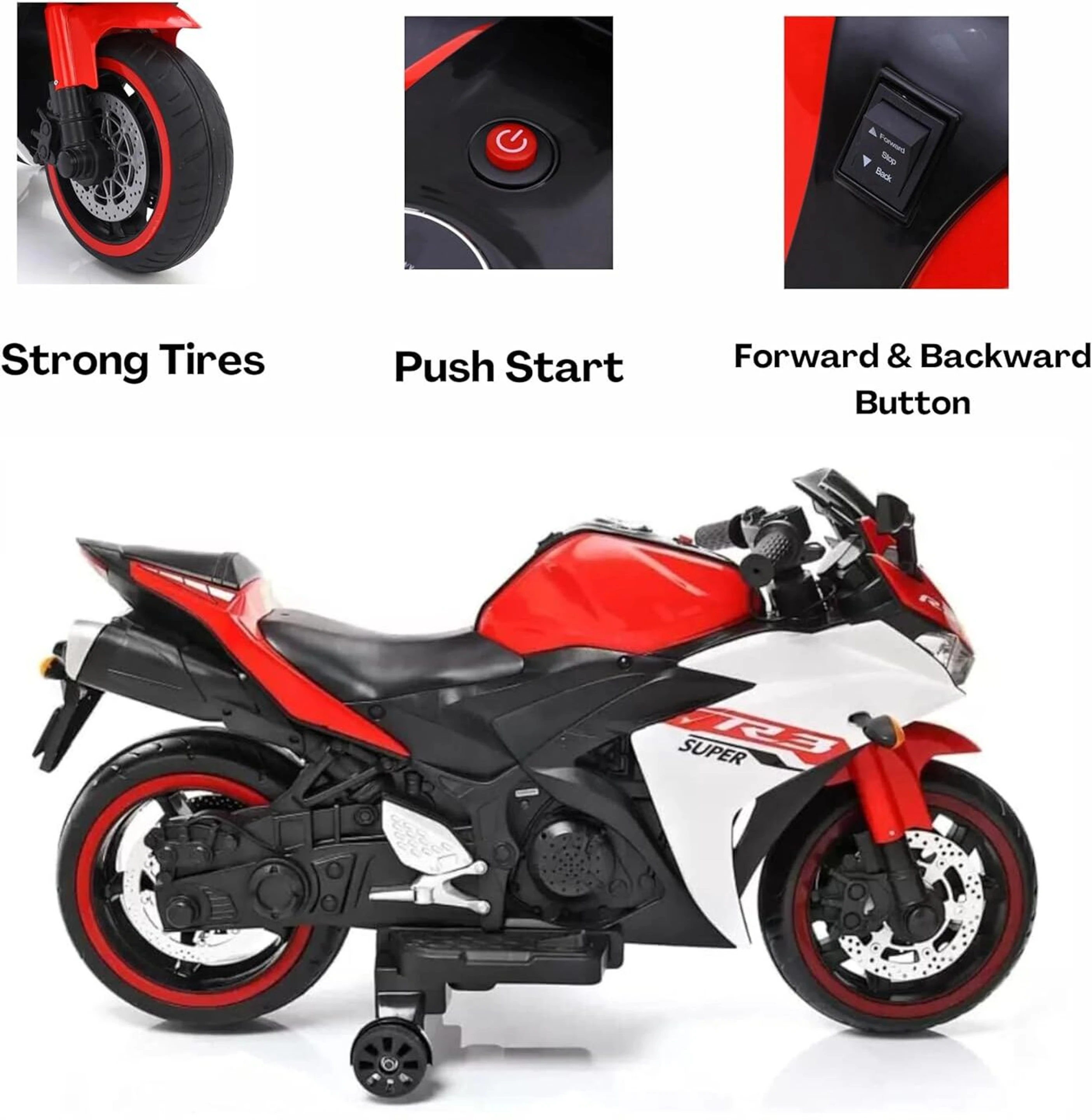 Shipeeship Rechargeable Electric Ride-On bike Bike Battery Operated Ride On (Red) - 4