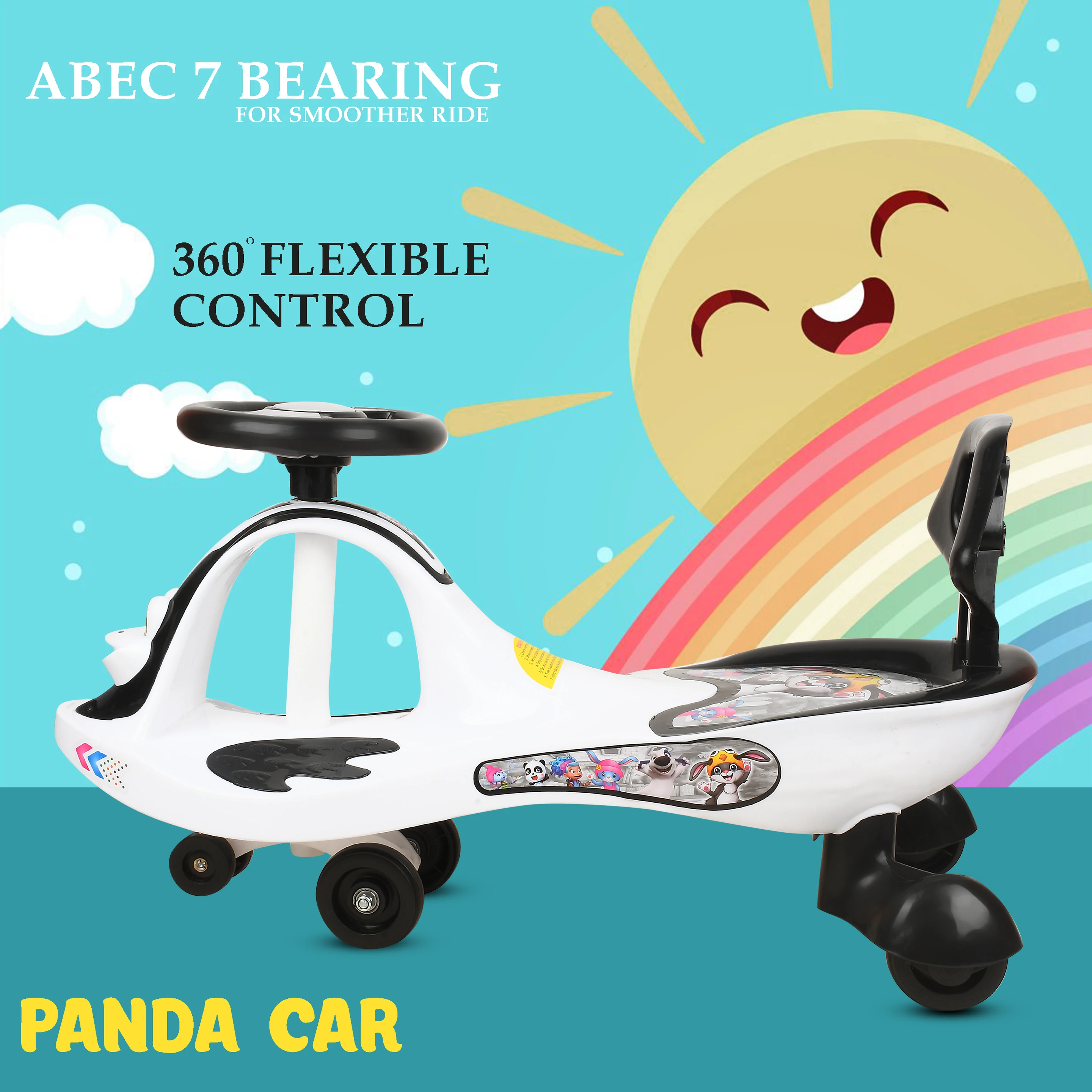 TOYSHOPPEE Black & White MAGIC CAR FOR KIDS TWISTE Car SENIOR WITH MUSIC AND BACK SUPPORT CC Froggy B/W Tricycle (Black, White) - 2