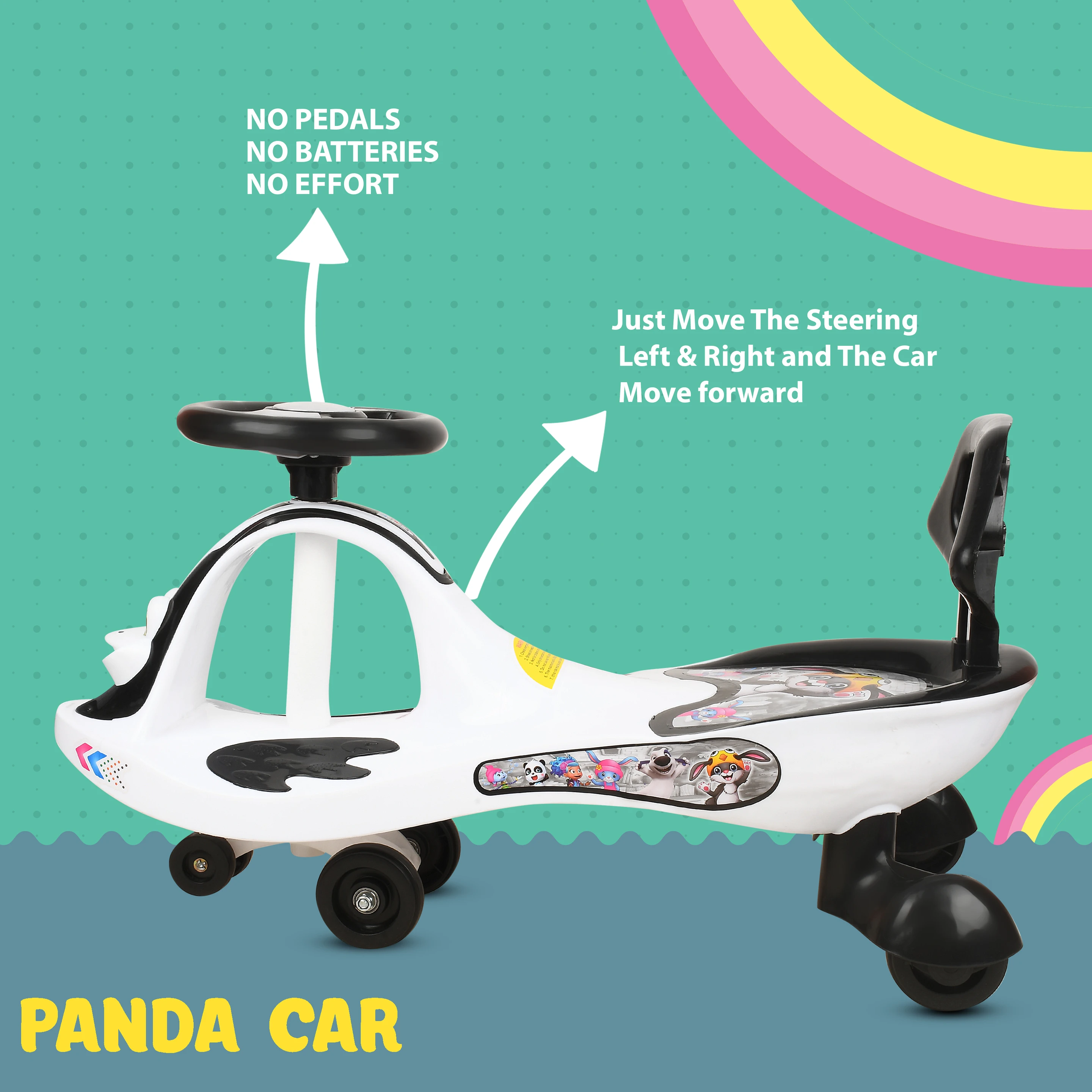 TOYSHOPPEE Black & White MAGIC CAR FOR KIDS TWISTE Car SENIOR WITH MUSIC AND BACK SUPPORT CC Froggy B/W Tricycle (Black, White) - 4