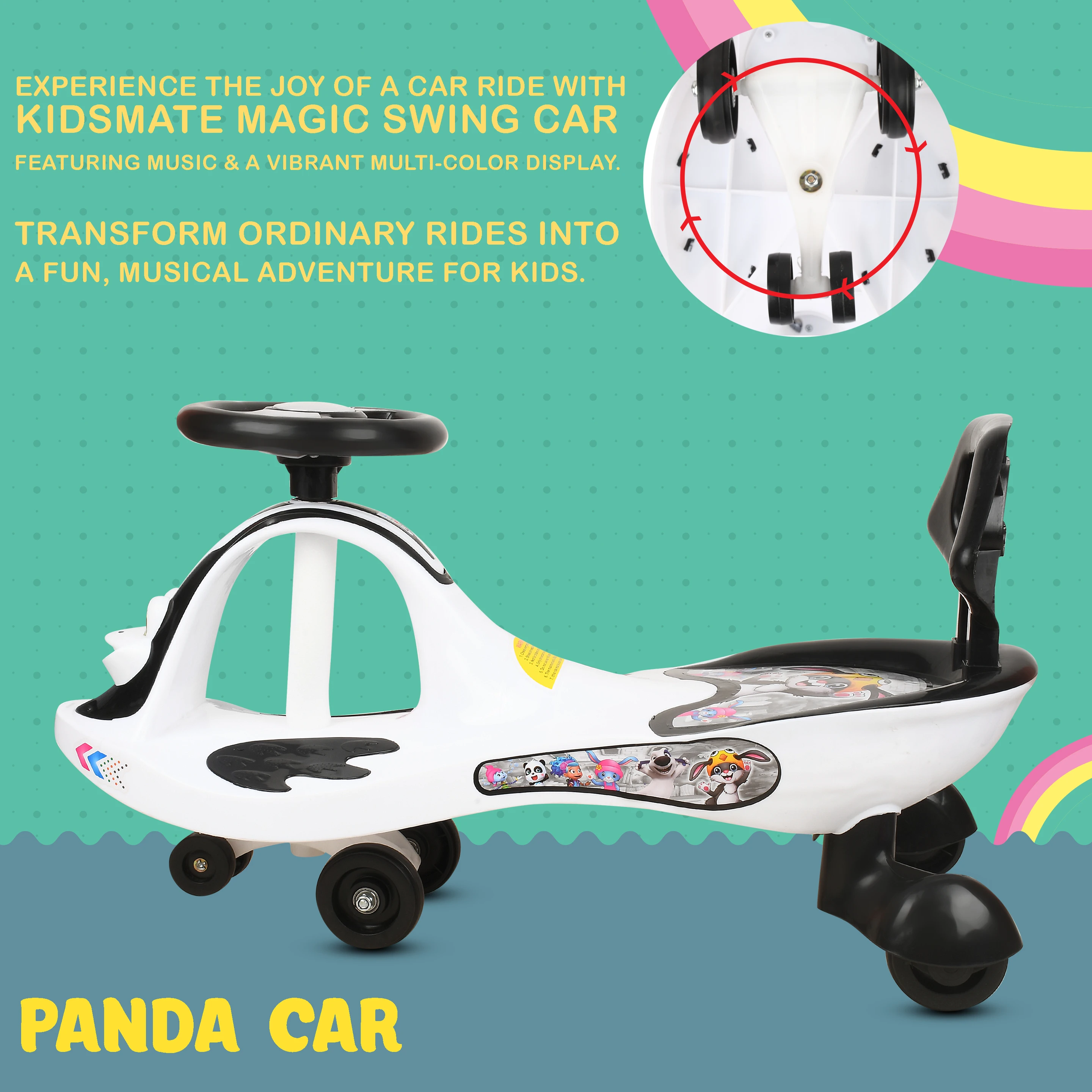 TOYSHOPPEE Black & White MAGIC CAR FOR KIDS TWISTE Car SENIOR WITH MUSIC AND BACK SUPPORT CC Froggy B/W Tricycle (Black, White) - 5
